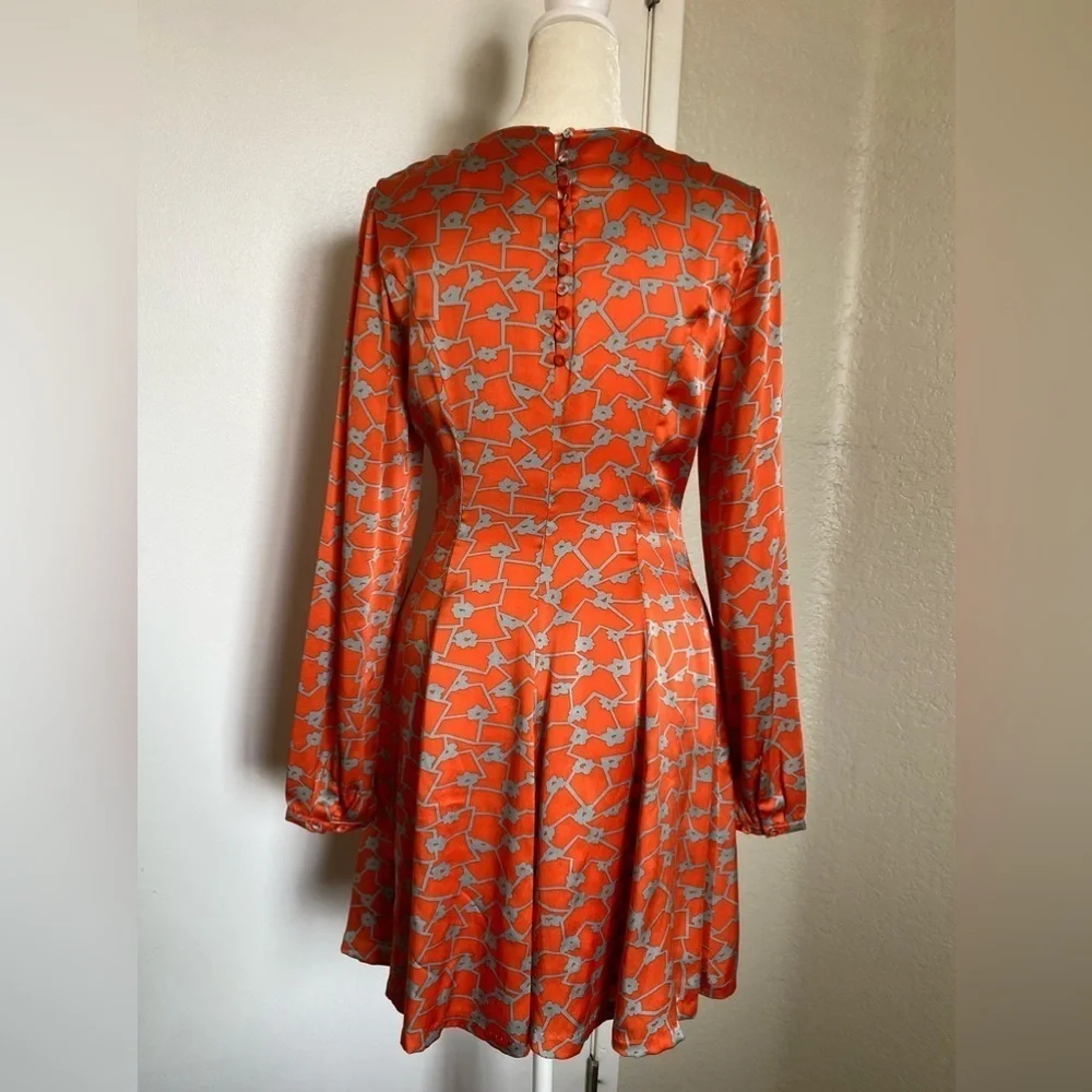 Harlyn for Anthropologie Orange and Gray Long Sleeved Fit and Flare Dress 6 - Picture 2 of 8